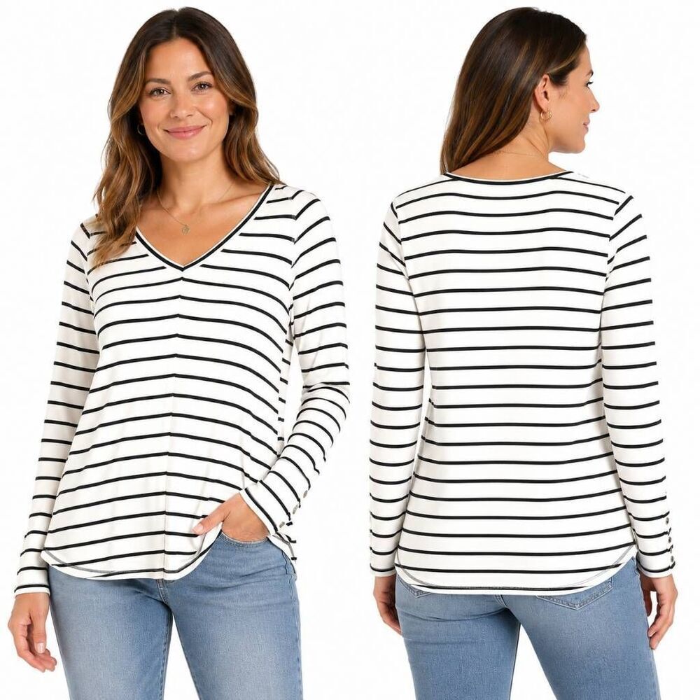 Maurices XL Black White Stripe V Neck Tunic Top